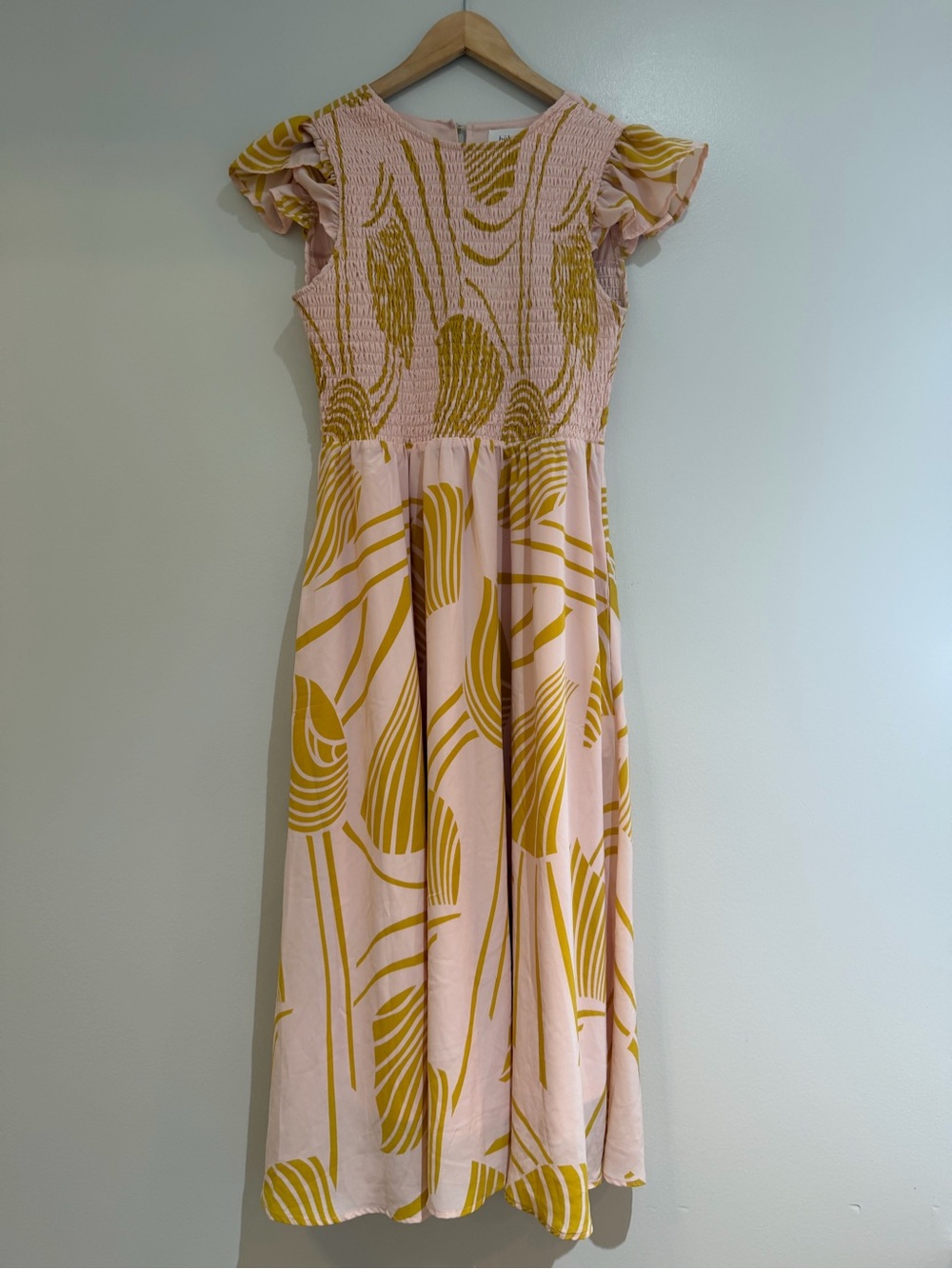 bohme Pink and Mustard Yellow Midi Dress